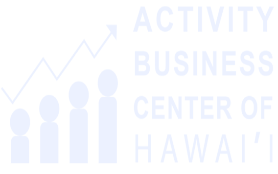 Activity Business Center of Hawaii logo - a stylized image of a blue stick people growing taller with the letters ABC in white, representing a consulting, training, and recruiting center for the Hawaii activity industry